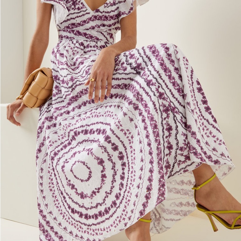 Giambattista Valli White and violet floral embroidered Dress 42